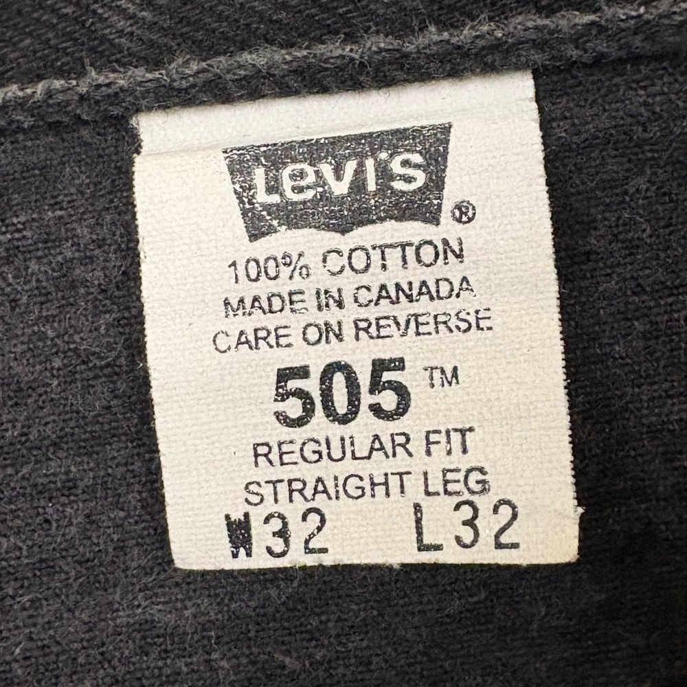 Vintage 1999 Levis 505 Solid Black Jeans No Labels Rare Button 217 Canada 32x32 - Picture 2 of 16